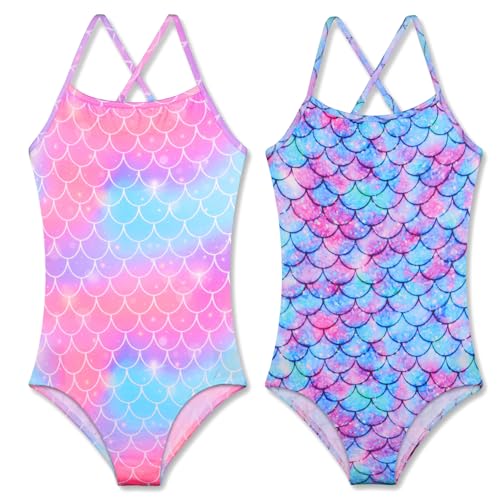 Image of iLover Girls Sparkle One Piece Swimsuits Crossback Swimwear Beach Bathing Suit with Adjustable Strap 4-10 Years