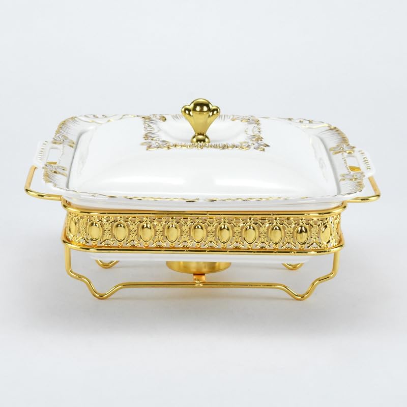 Miniatura 4 de Juego de 3 piezas de acero inoxidable cuadrado para bufé, juego de bufé de cerámica de 1.2/1.8/2.8L, juego de calentadores de bufé, para fiestas,