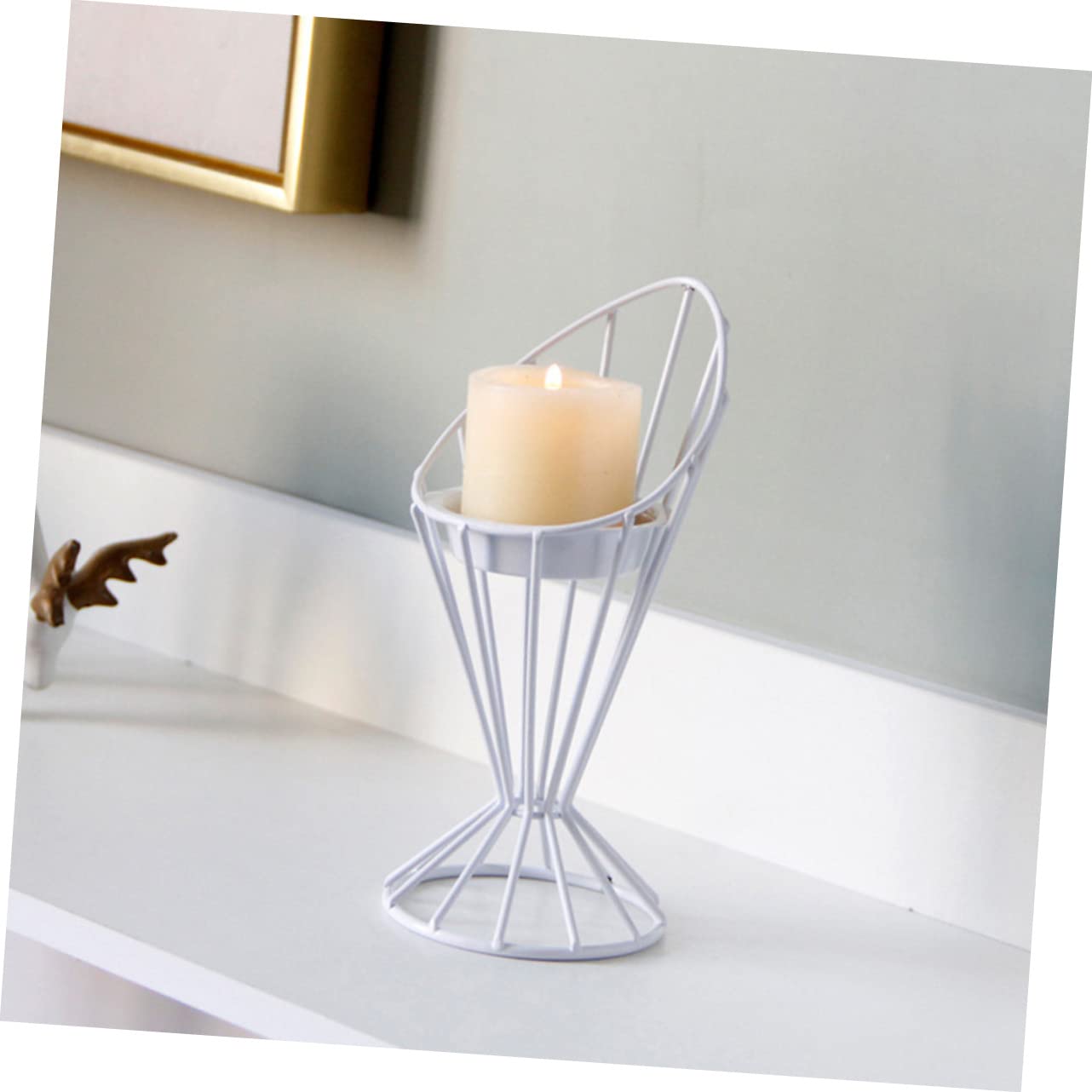 Cabilock Wrought Iron Line Candle Holder Candle Stand Wedding Retro Candlestick Holder Candle Holder for Desktop Candle Decor Ornament Simple Candlestick Holders Household White Candelabra