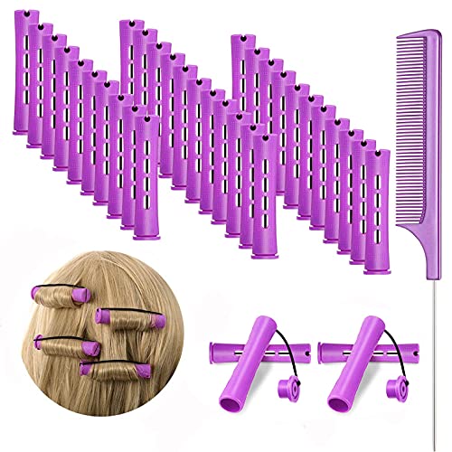 Cold Wave Rod, 36 Pcs Hair Perm Rods Non-Slip Hair Rollers Perming Rods Curlers with Steel Rat Tail Comb for Hairdressing Styling (Purple, 0.75 inch/ 1.9 cm)