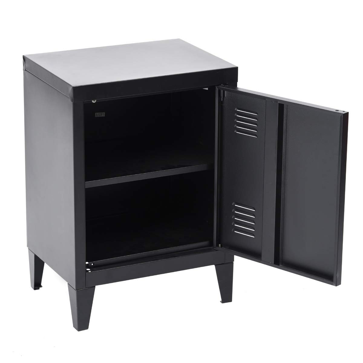 FurnitureR Armadietto portaoggetti verticale in metallo, tavolino con ripiani a 2 livelli, comodino per soggiorno, camera da letto, ufficio, nero