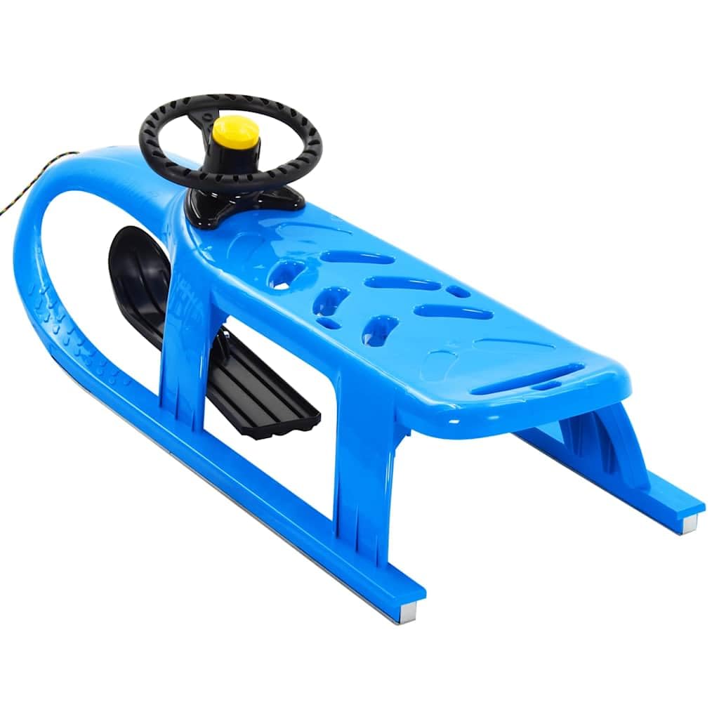 Slittino con volante blu, per bambini, robusta slitta da neve in polipropilene con pattini in acciaio e corda di trazione, 102,5 x 40 x 23 cm