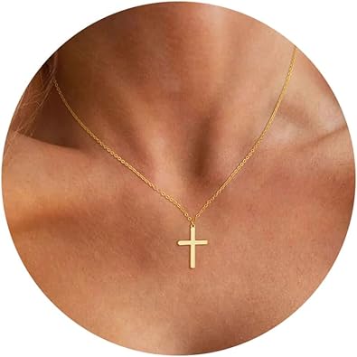 Cross Necklace for Women - Dainty Necklaces Trendy Small 14K Gold Plated Hypoallergenic Infinity Crown Cross Cubic Zirconia Pendant Box Rope Chain Necklace for Women Non Tarnish Jewelry Gift
