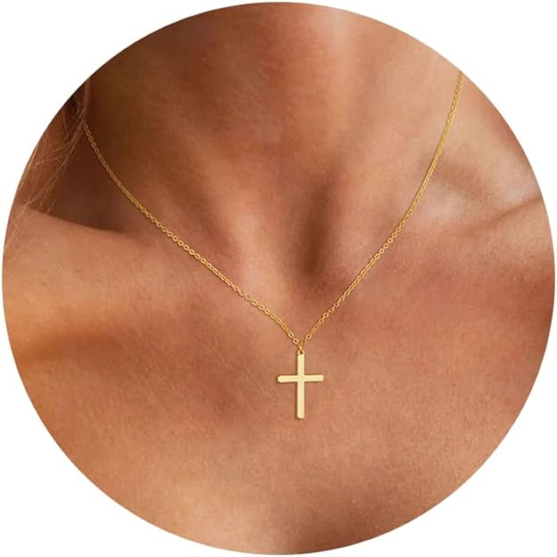 Cross Necklace for Women - Dainty Necklaces Trendy Small 14K Gold Plated Hypoallergenic Infinity Crown Cross Cubic Zirconia Pendant Box Rope Chain Necklace for Women Non Tarnish Jewelry Gift