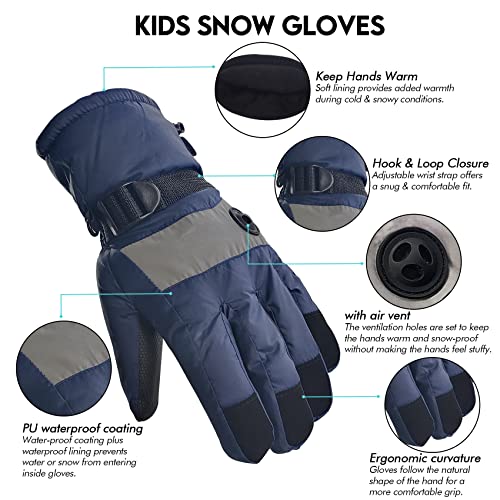 Highloong Kids Waterproof Ski Snowboard Gloves Thinsulate Lined Winter Cold Weather Gloves For Boys And Girls (Navy, 4/5) #TOP1