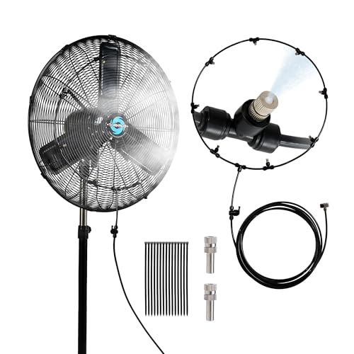 Image of Tornado 30 Inch Outdoor Misting Pedestal Fan, 8850 CFM High Velocity Oscillating Fan with Water-Resistant Design, 10 Brass Nozzles & 19.69 FT Hose for Patio, Garden, Backyard Cooling
