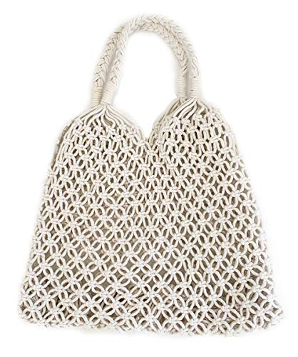 Bolsa de praia trançada Boho bolsa macramê (branca), Branco, One Size