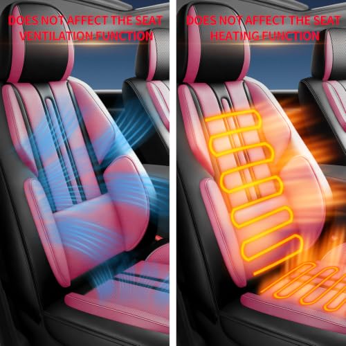 Image of Fit Acadia Car Seat Covers (Only Front 2 Seats) Compatible with GMC Acadia 2007-2024 2025 2026 - Full Coverage Breathable Leather,Airbag Compatible,Waterproof & All-Weather,Black-Pink