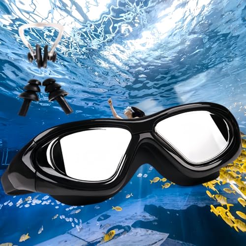 HSTWODE Gafas de natación ópticas con intensidad visual, dioptrías:  1,5 hasta  9,0, negro y rosa, antivaho, protección UV, ajuste perfecto, incluye caja estable ( 2,0)