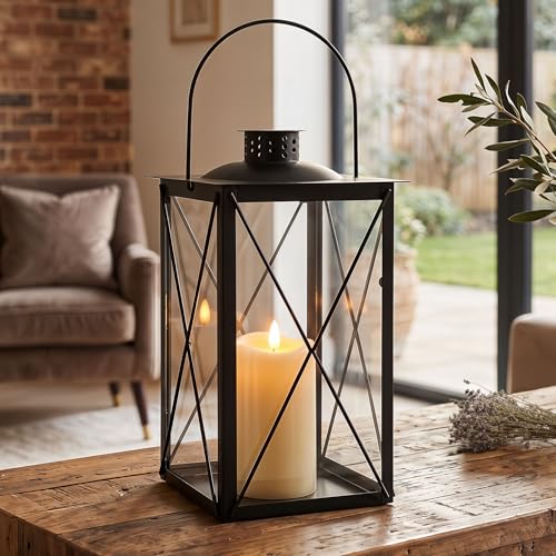 Laterne aus Metall und Glas - Windlicht Farbe schwarz - Tischlaterne Kerzenhalter Kerzenständer...