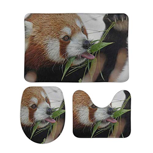 3 Stück Badematten Set Nettes Tier, Das Blätter Isst Wc Teppich Maschinenwaschbar U-Förmiger Wc-Bodenmatte Schnelltrocknend Toilettenmatte Für Badezimmer, Wc, Dusche