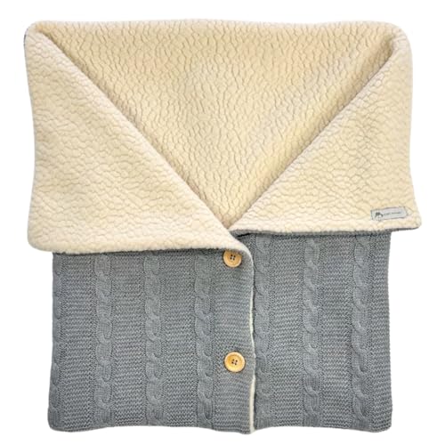 Saco De Dormir Tricô + Sherpa (Carneirinho) - Para Bebê Recém Nascido Até 12 Meses - Menina/Menino (Cinza)