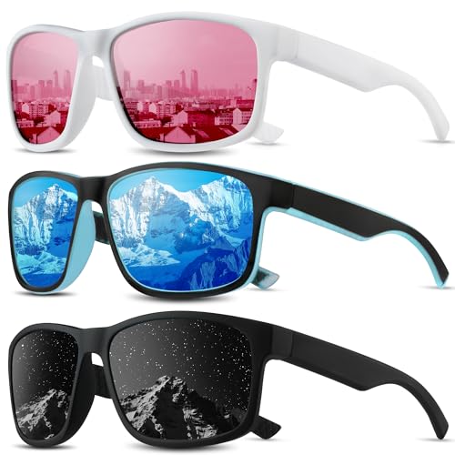Square Polarized Sunglasses for Men and Women, Mens Sunglasses UV Protection with Lightweight Frame Sun Glasses B02-grey/Ice Blue/Pink