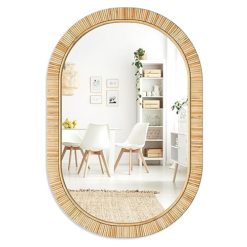 Barnyard Designs Oval Rattan Wall Mirror, Natural Tan...