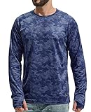 MIER Men's Long Sleeve Fishing Shirts UV Protection Fishing Hiking Camo T-Shirts with Thumbholes Dry Fit, Ocean Blue, 3XL
