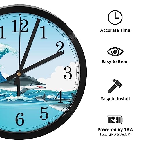 Horloge murale pour maison et école avec décor de dauphins mignons