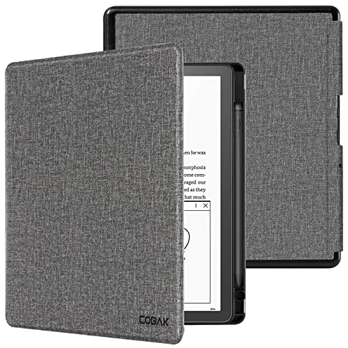 Image of CoBak Case for Kindle Scribe - All New PU Leather Cover with Auto Sleep Wake Feature for Kindle Scribe 10.2 inch 2022 & 2024 Released with Pen Holder,Gray