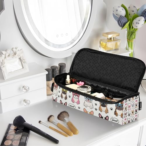 Bolsa organizadora para herramientas de cabello y tapete resistente al calor con patrón de perro francés para viaje miniatura 7
