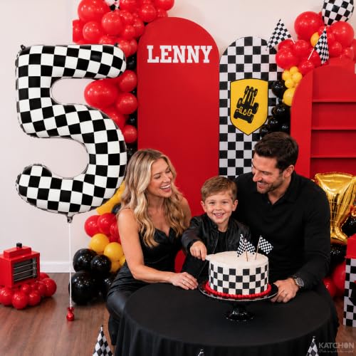 Image of KatchOn Checkered Number 5 Balloon 40 Inch 5th Birthday Decorations for Boy