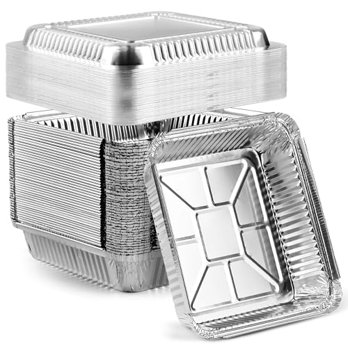 Reviews de Moldes desechables Top 10. 43 Benestanti - Paquete de 40 moldes cuadrados de aluminio para hornear de 8 x 8 pulgadas con tapas de cúpula de plástico, sartenes de aluminio con tapas transparentes, recipientes...