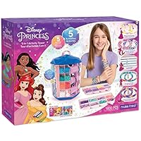 Disney Princess: 5-In-1 Activity Tower - 1600 Pieces Spinning Vertical Platform, Make It Real, 5 Removable Storage Trays, 5 Princess Charms, Various Types Of Beads, DIY Unique Jewelry Kit, Ages 8+