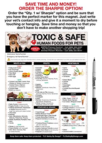 Premium Toxic and Safe Foods Poison for Pets Dogs Cats Emergency Home Alone Large Format 8” x 10.5” Veterinarian Approved Refrigerator Safety Magnet (Qty. 2 from TLC)