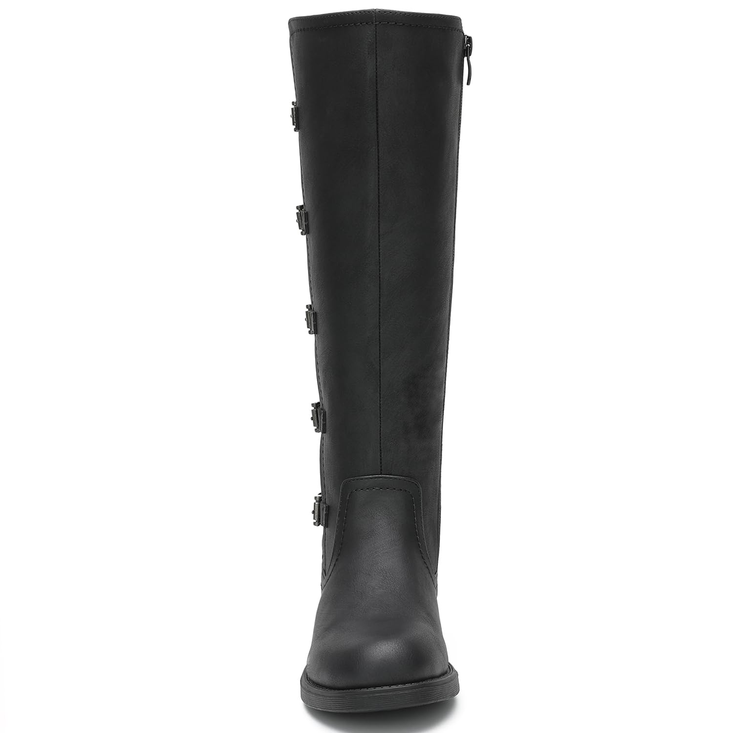 GLOBALWIN Botas de equitación hasta la rodilla para mujer, botas altas para montar a caballo con hebilla de metal, cremallera lateral, tacón grueso