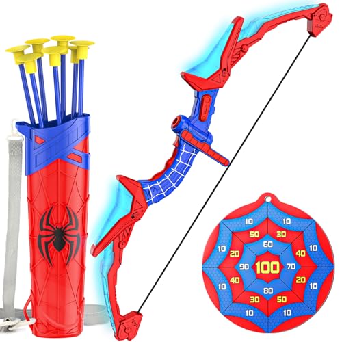 Polkoliye Bow and Arrow Set for Kids Light-Up Archery Toy Set with 7 Suction Cup Arrows Target & Arrow Case Indoor and Outdoor Play Birthday Gifts Toys for Kids Boys & Girls Ages 4-12