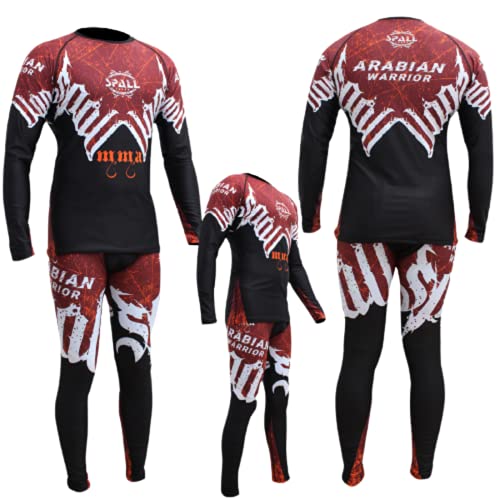 SPALL PRO US Power Long Sleeve Rashguard -Full Sleeve Shirt with Bottom- Compression Training Rash Guard for MMA, BJJ, No-Gi and Gi Jiu-Jitsu (Brown/Black, X-Large)