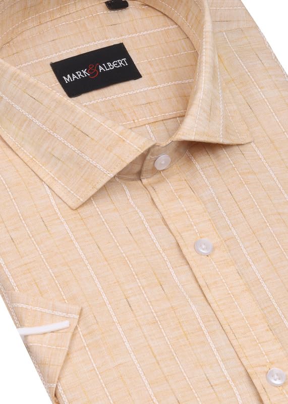Image of MARK & ALBERT Men's Striped Half Sleeves Regular Fit Shirt | Stretchable Fabric