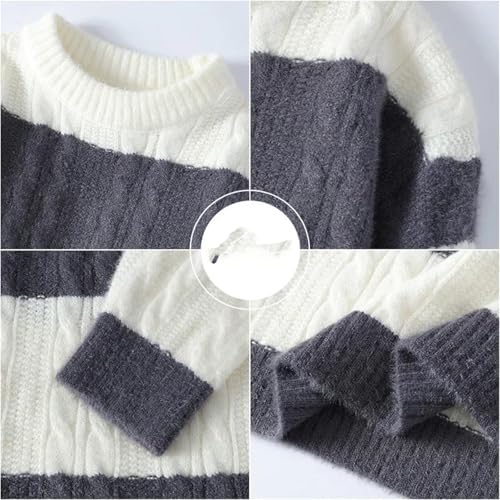 Men's Loose Fit Striped Sweater Winter Warm Wool Blend Pullover Casual Knit Crewneck Sweater2