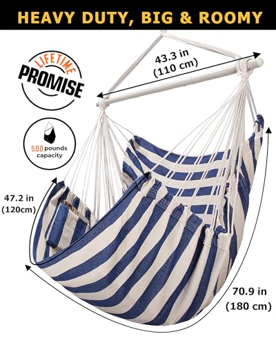 Image of ADVOKAIR Hammock Chair Large 70.9 inchx47.2 inch, 32% Bigger XXL Hanging Swing Chair with 500lbs Capacity, Heavy Duty Steel Spreader Bar, Extra Roomy Comfort for Adult Indoor Outdoor Bedroom Patio