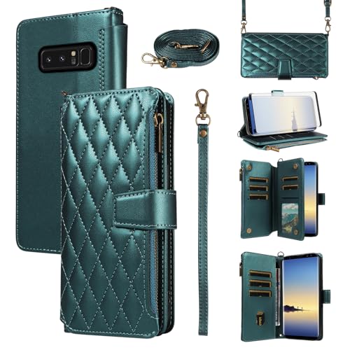 Étui Note 8 Galaxy portefeuille Asuwish haut de gamme zippé avec écran en verre