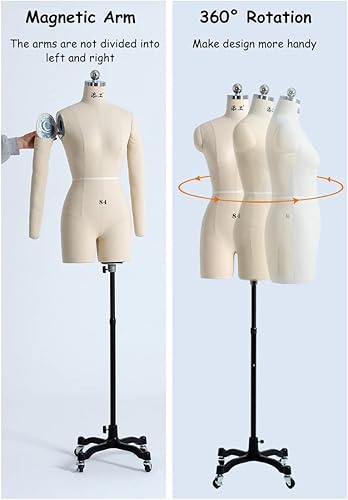 Miniatura 2 de Maniquí femenino para coser ropa, formas de vestido con brazos suaves, maniquí simulado totalmente pinable en ruedas, tamaño completo para adultos
