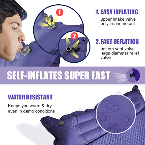 YOUKADA Sleeping-Pad Foam Self-Inflating Camping-Mat for Backpacking Sleeping Pad Double Sleeping Mat Camping Pad 2 Person Camping Mattress with Pillow for Hiking Camping Gear (Navy, Large) - Thumbnail 4