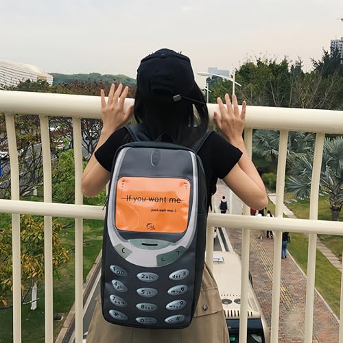 Stylish Phone Shaped Backpack Laptop Knapsack for Hiking, Travel, Funny Telephone bag Novel Unique Leather Backpacks (BLACK)3
