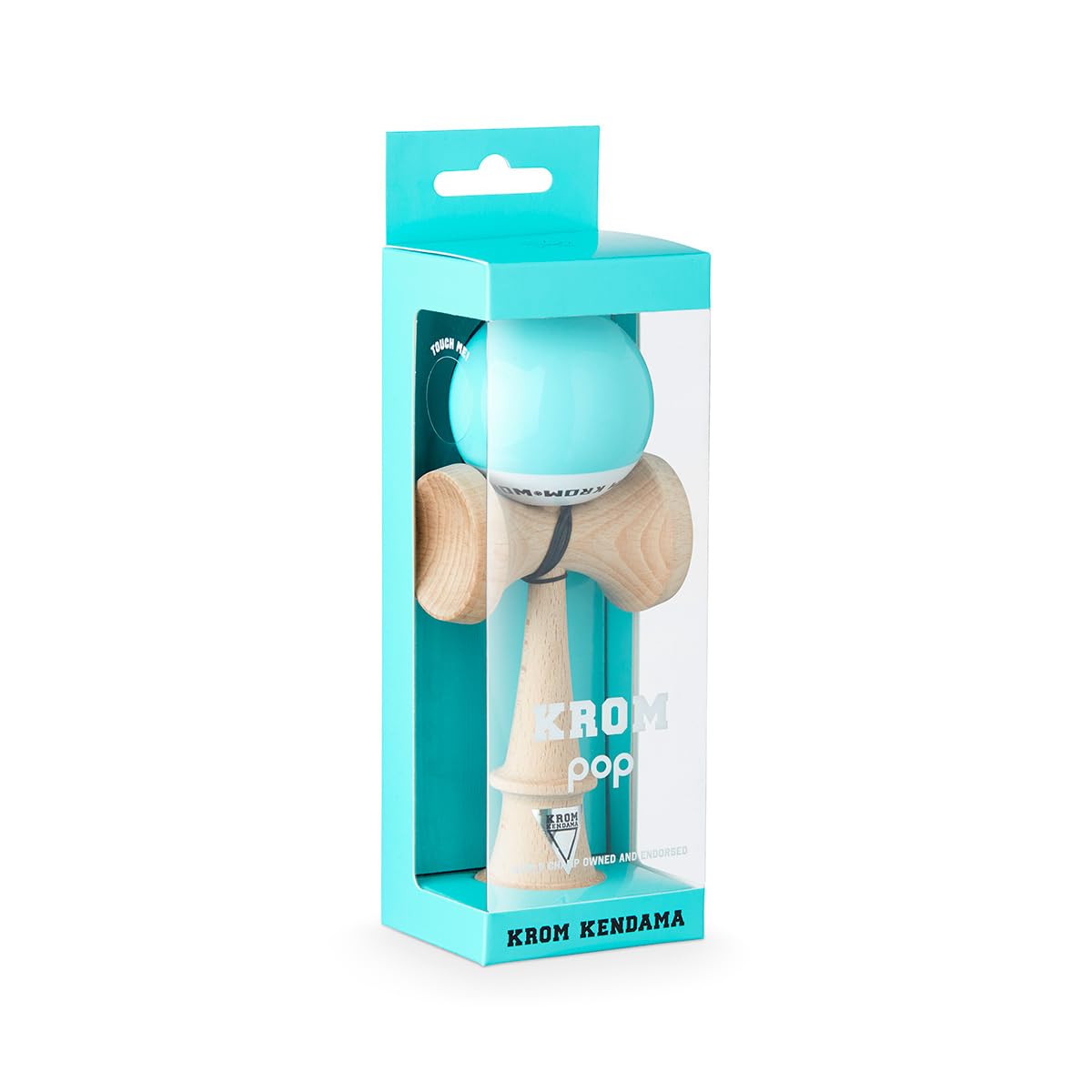 KROM - Kendama Pro Pop LOL Bleu Clair - Bilboquet Japonais - Jouet en Bois pour Adulte et Enfant - Pack : Ficelle de Rechange + Stickers offerts