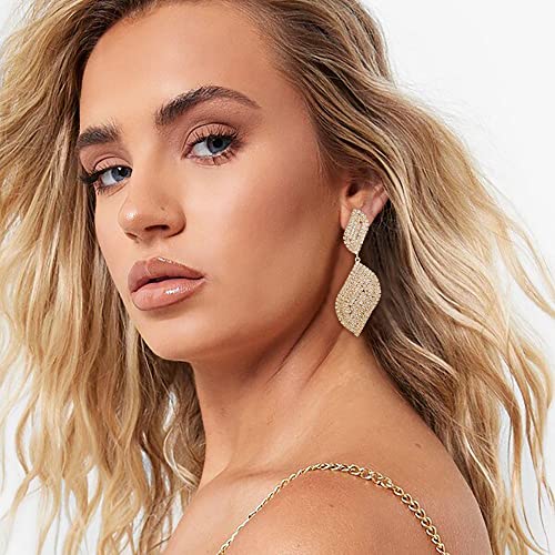 Crysdue Wedding Bridal Crystal Leaf Chandelier Drop Earrings, Silver/Black/Gold Plated Prom Statement Dangle Earrings for Women2