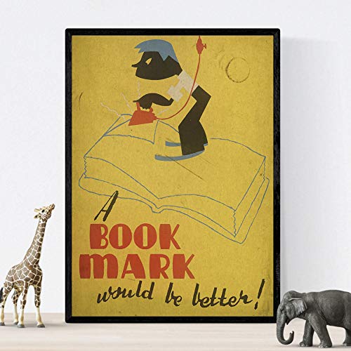 Nacnic Vintage Poster Library poster cares books bookmarks Use. A4 size, Use Bookmarks, 29.7L x 21W cm - Image 3