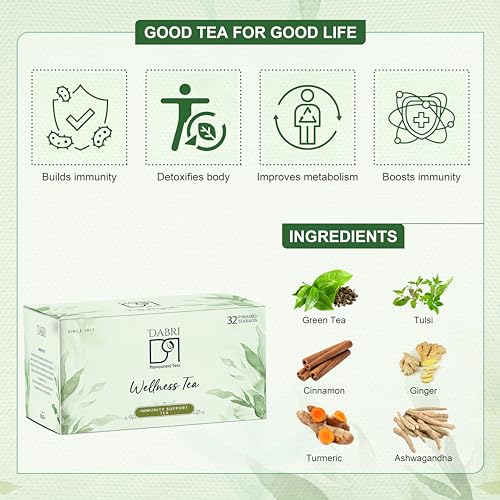 Image of Dabri Immunity Support Tea Bags 32 Pyramid Dip Tea Bags |Rich Antioxidant| Pure Natural Organic Blend | Builds Immunity, Detoxifies, Boosts Metabolism & Aids Digestion