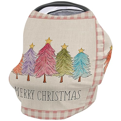 Nursing Cover for Breastfeeding Scarf, Merry Christmas Hand Drawn Colored Xmas Tree Baby Car Covers Super Soft Multi Use for Canopy Shopping Cart Cover Blanket Stroller Cover