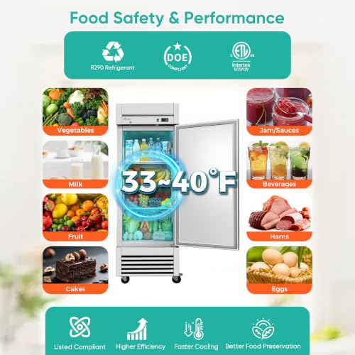 Image of COOLCHEF 27 inch Commercial Refrigerator, 23 Cu. Ft Stainless Steel Upright Reach-in Fridge, 33℉~40℉, 3 Adjustable Shelves