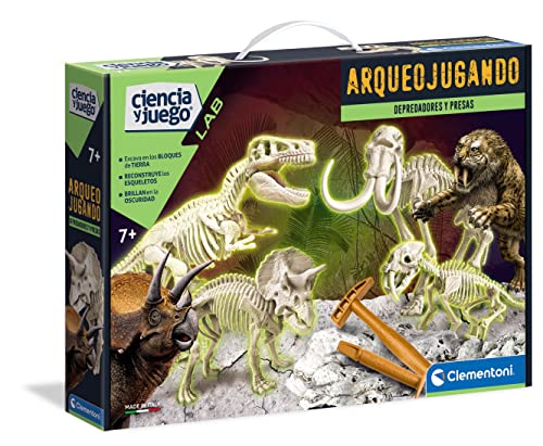 Clementoni-55110 - Arqueojugando Depredadores y Presas - juego científico para excavar y montar dinosaurios a partir de 7 años