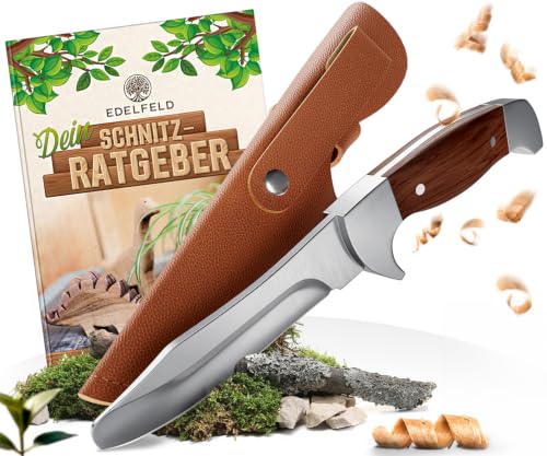 EDELFELD - Das Original - Schnitzmesser Kinder ab 6 Jahre - Sicheres Taschenmesser Kinder mit Fingerschutz - Schnitzmesser für Links- & Rechtshänder - Kinderschnitzmesser inkl. Scheide & Schnitzbuch