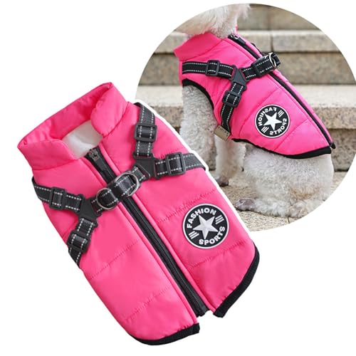 Oncpcare Kleine Hundejacke mit Geschirr, Outdoor Hundesport Weste, Outdoor Warm Haustier Wintermantel Geschirr für Katzen Welpen Kleine Hunde, (Rosa)
