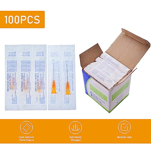 Image of 100Pack 25 Gauge 1 /2 Inch Lab Needles, Disposable Luer Lock Supplies