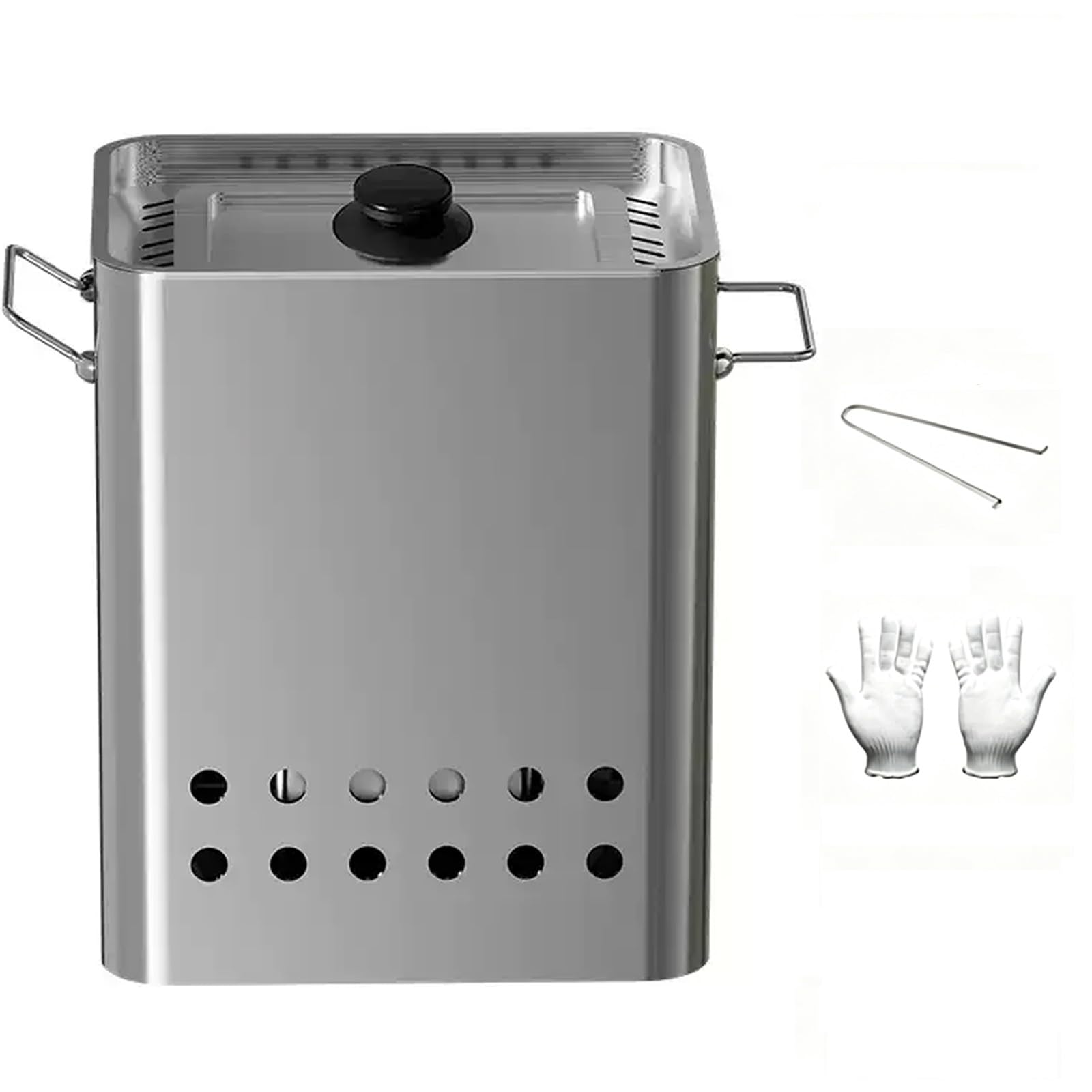Barril Asador Portátil, Ahumador de Acero Inoxidable 430 Calentamiento Uniforme de 360° Separación de Aceite y Carbón para Asar Pato, Paloma, Pescado y Verduras(A)