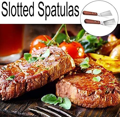 2 Pcs Stainless Steel Wooden Handle Fish Spatulas Slotted Spatulas Kitchen Cooking Accessories for Dumpling, Steak, Metal, Cookie