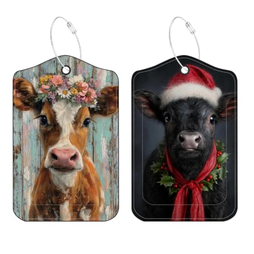 Image of Flower Crown & Christmas Cow Luggage Tags 2 Pack, Privacy