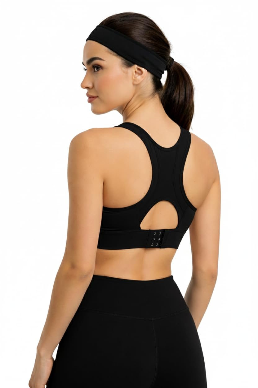 Shoppy Villa Women’s Padded Sports Bra with Mesh Racerback | 4-Way Stretch, Moisture-Wicking, Removable Pads, Adjustable Hook Closure for Gym, Yoga & Workout